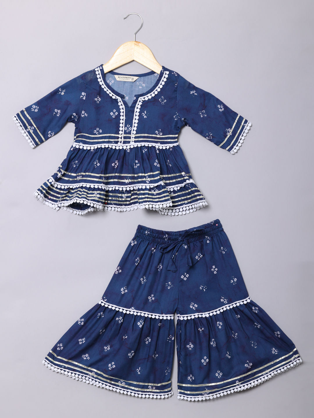 Frock Style Cotton Fabric Blue Color Kurti And Sharara