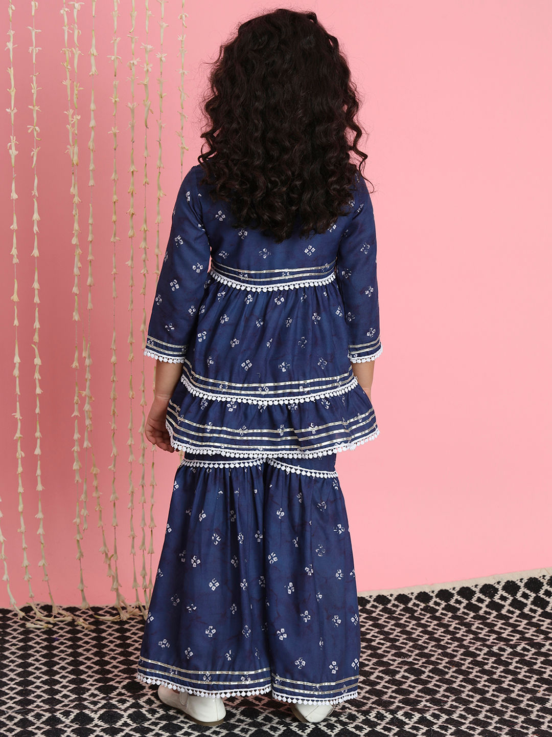 Frock Style Cotton Fabric Blue Color Kurti And Sharara