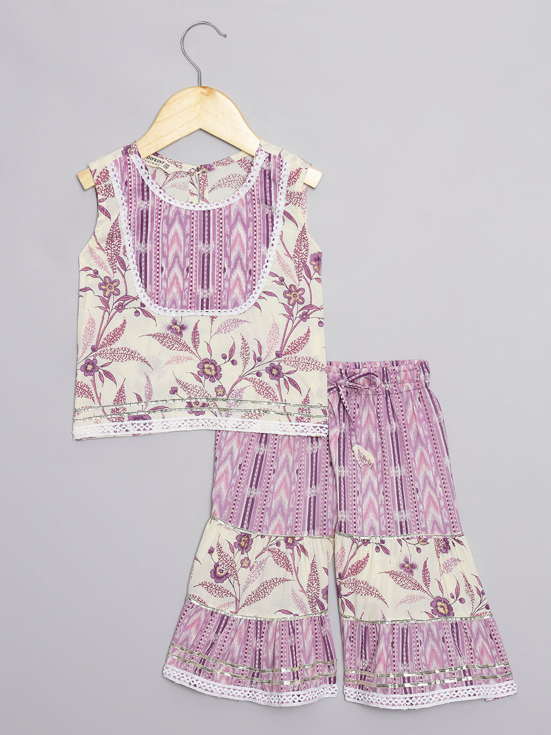 Straight Style Cotton Fabric Purple Color Kurti And Sharara
