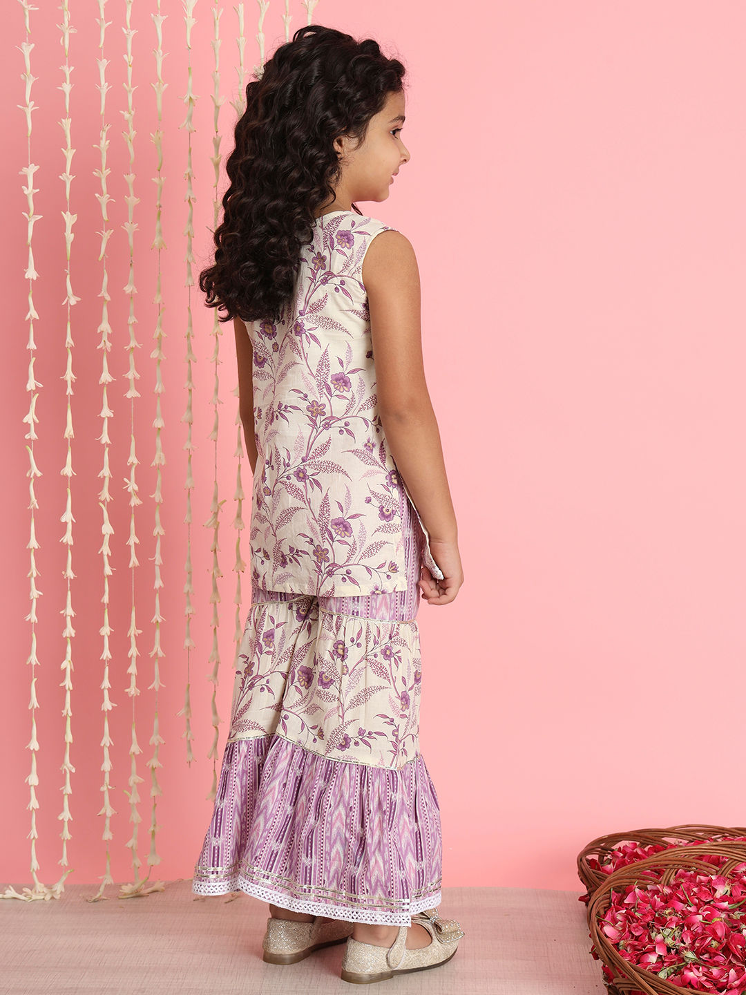 Straight Style Cotton Fabric Purple Color Kurti And Sharara