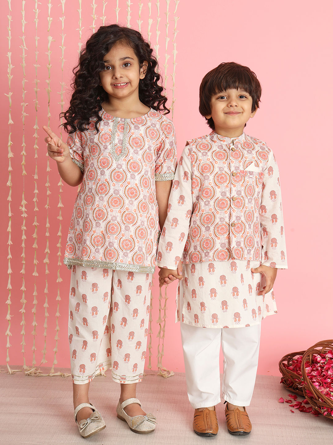 Straight Style Cotton Fabric Cream Color Kurti And Palazzo