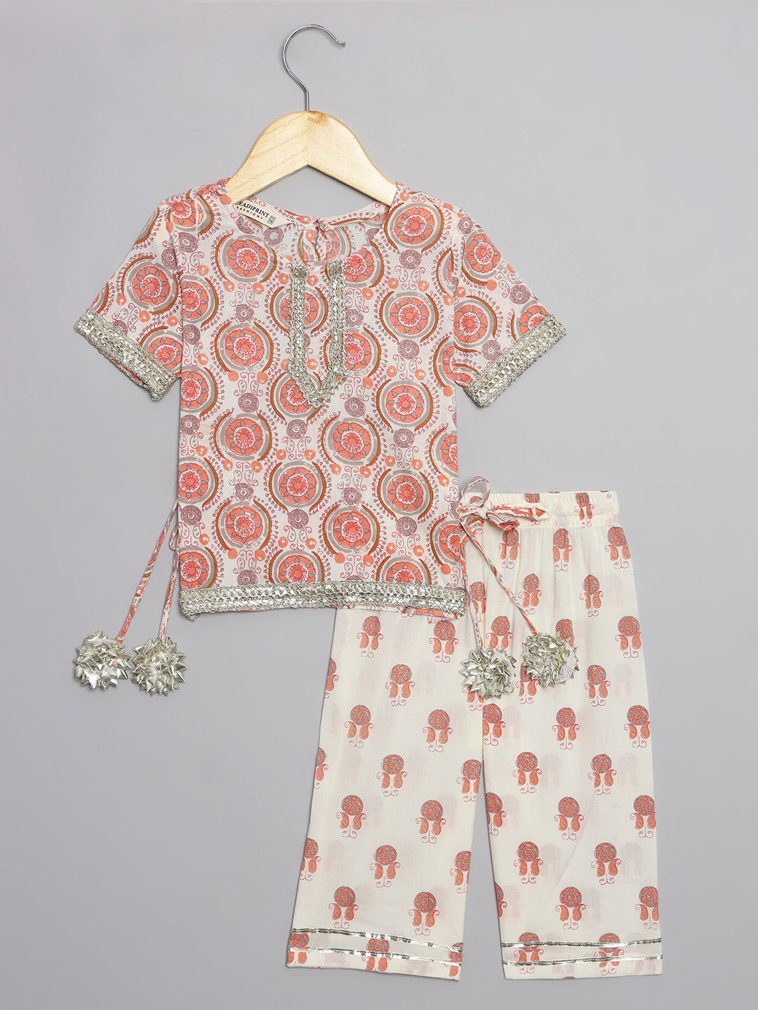 Straight Style Cotton Fabric Cream Color Kurti And Palazzo