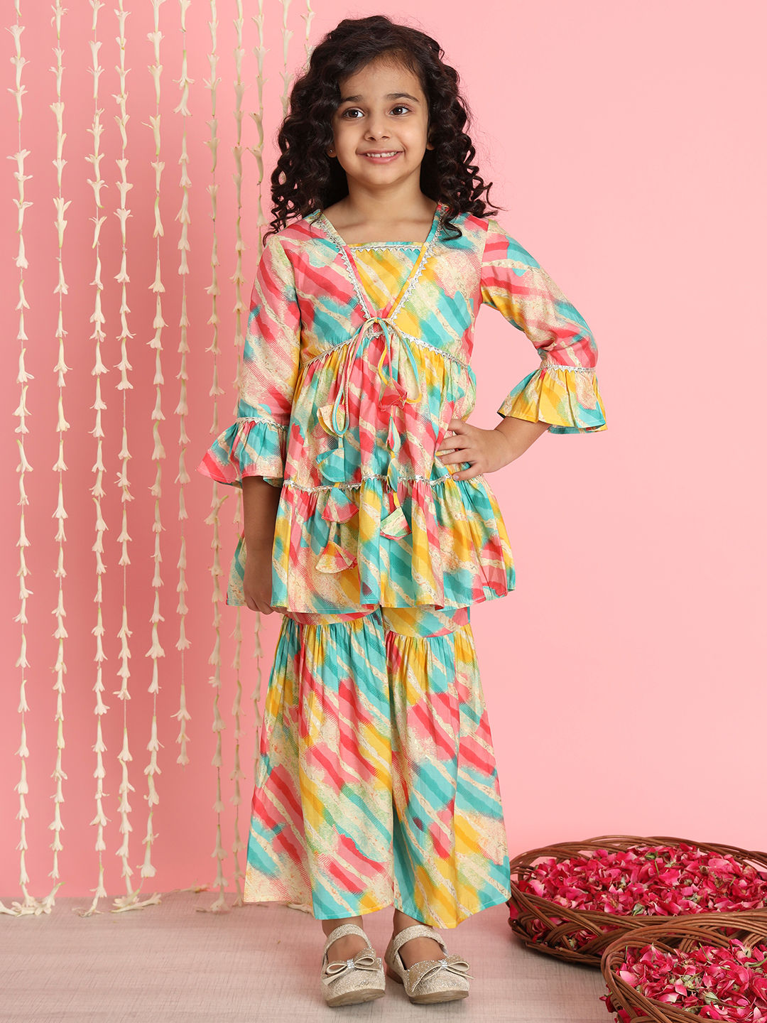 Frock Style Cotton Fabric Yellow Color Kurti And Sharara