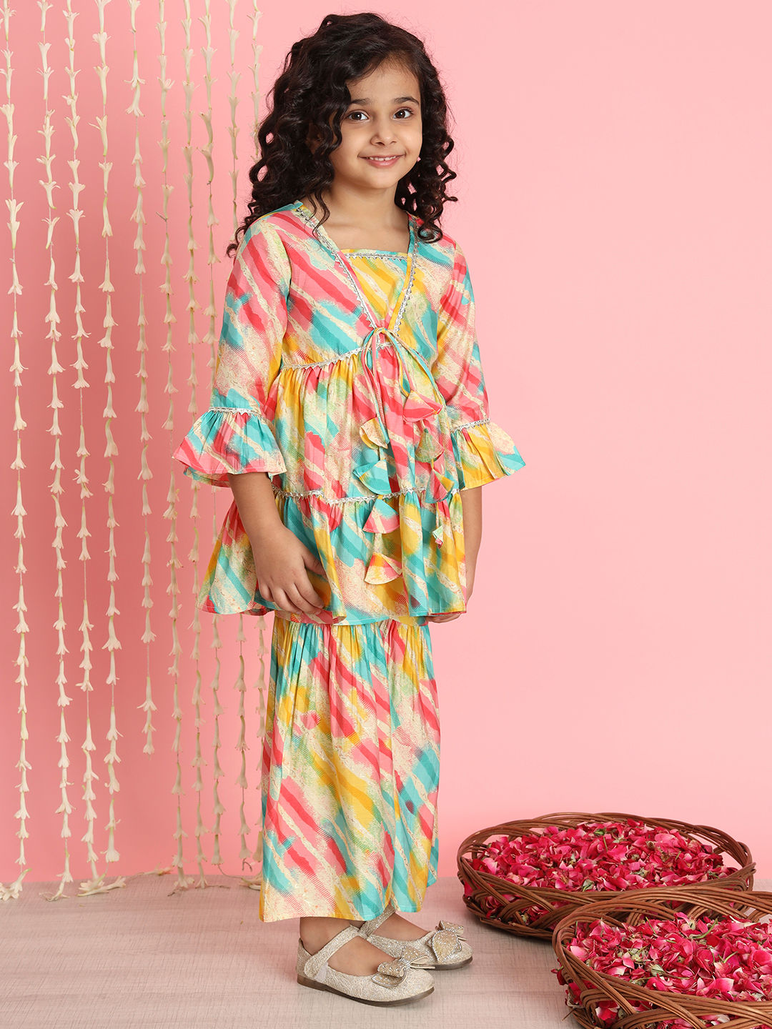 Frock Style Cotton Fabric Yellow Color Kurti And Sharara