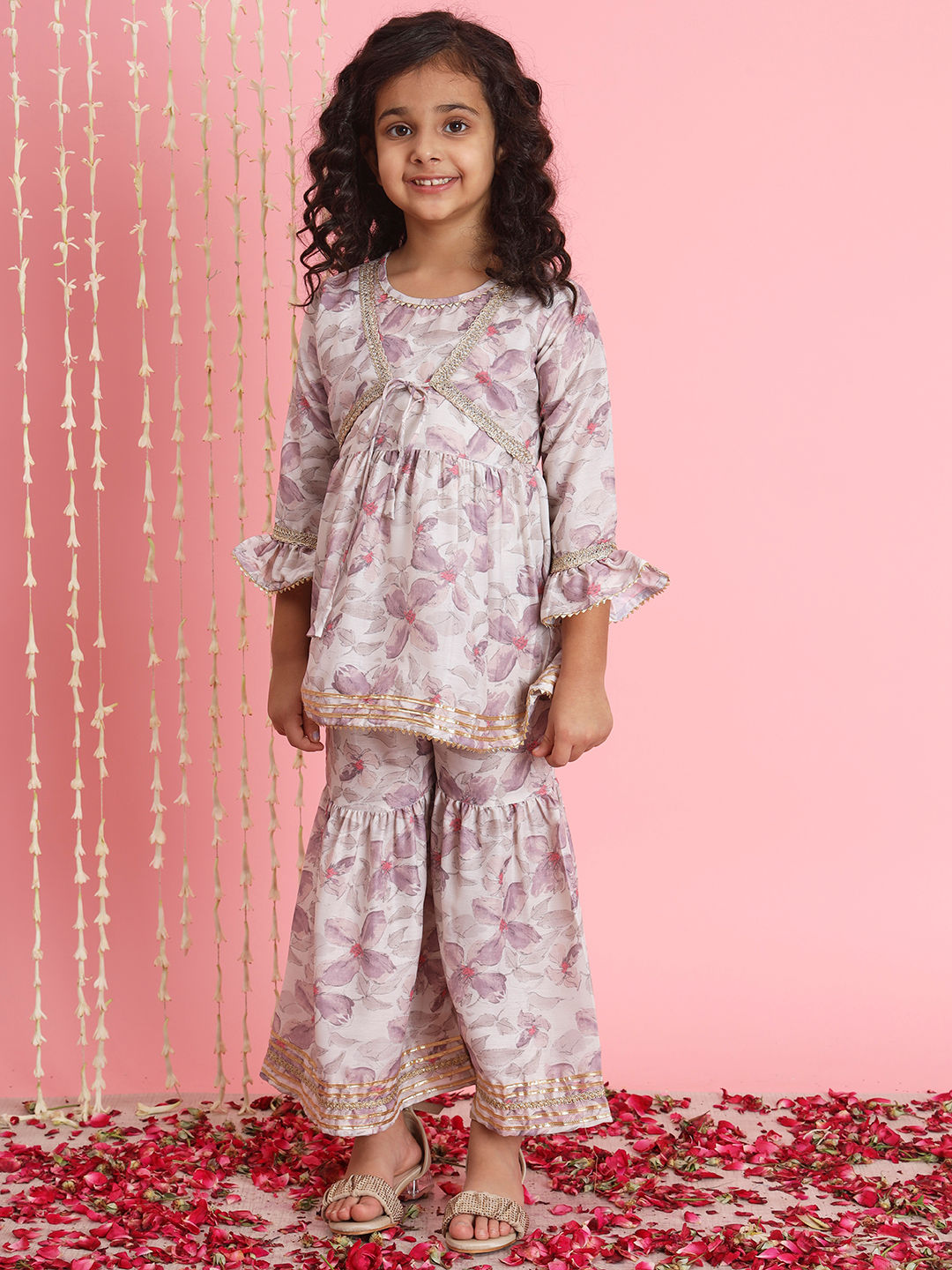 Frock Style Cotton Fabric Beige Color Kurti And Sharara