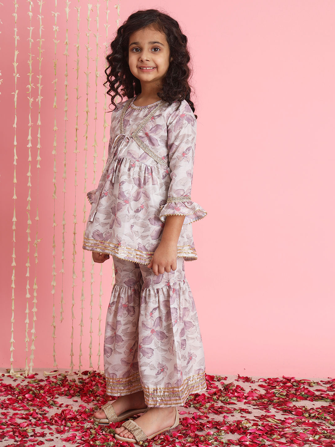 Frock Style Cotton Fabric Beige Color Kurti And Sharara