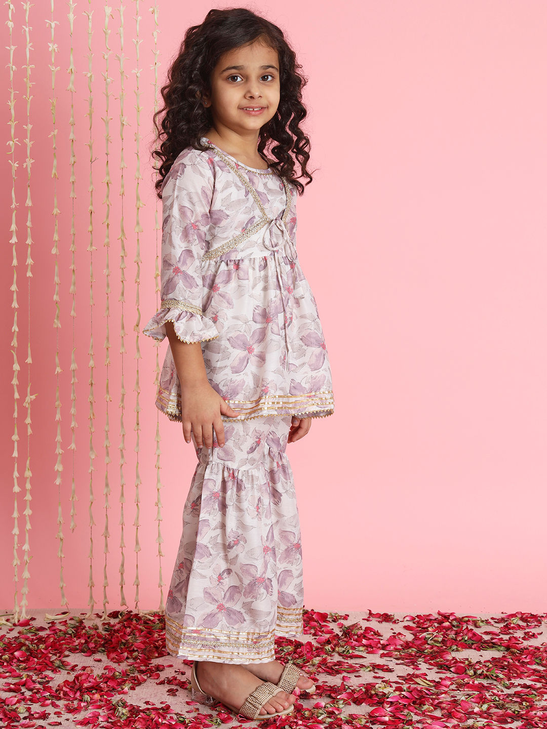 Frock Style Cotton Fabric Beige Color Kurti And Sharara