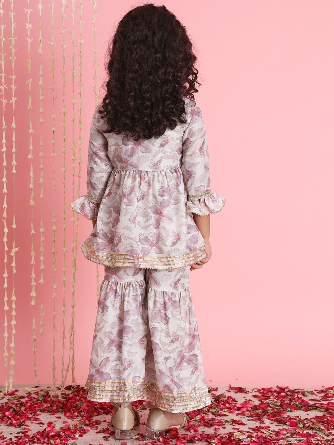 Frock Style Cotton Fabric Beige Color Kurti And Sharara
