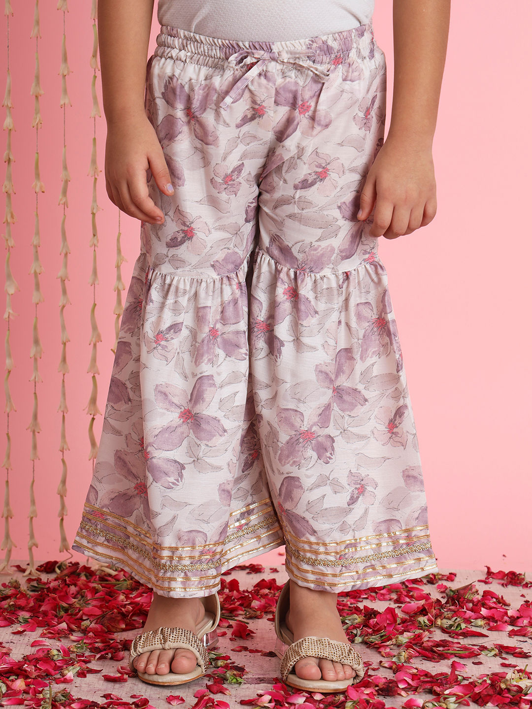 Frock Style Cotton Fabric Beige Color Kurti And Sharara