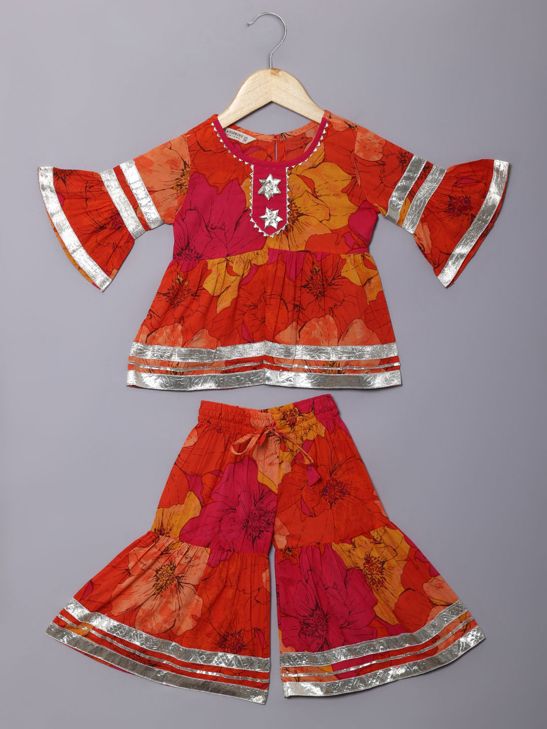 Frock Style Cotton Fabric Orange Color Kurti And Sharara