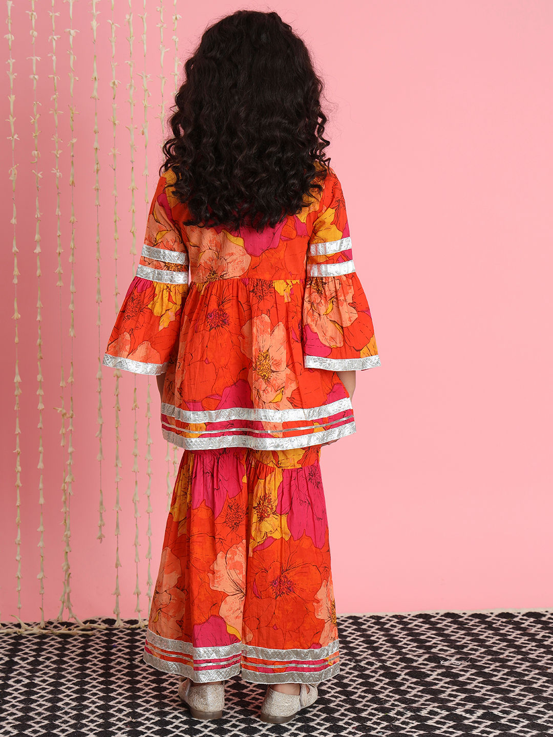 Frock Style Cotton Fabric Orange Color Kurti And Sharara