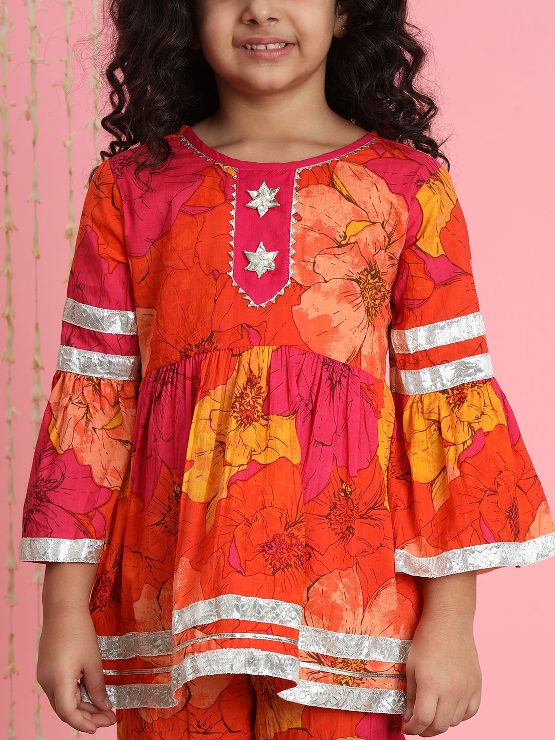Frock Style Cotton Fabric Orange Color Kurti And Sharara