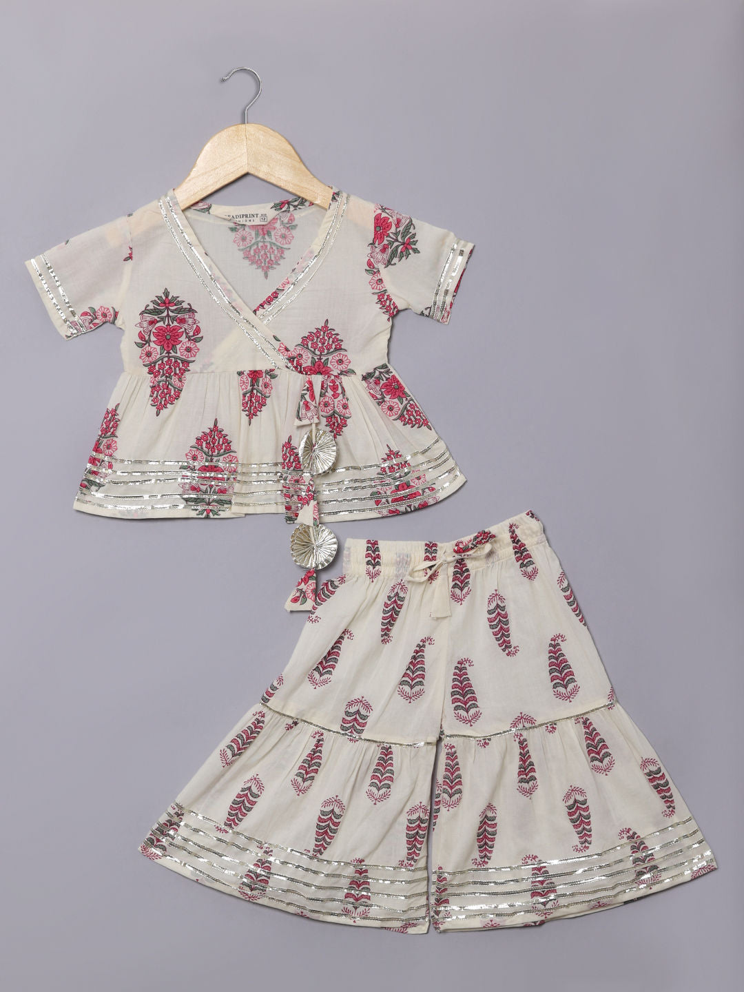Frock Style Cotton Fabric Off White Color Kurti And Sharara