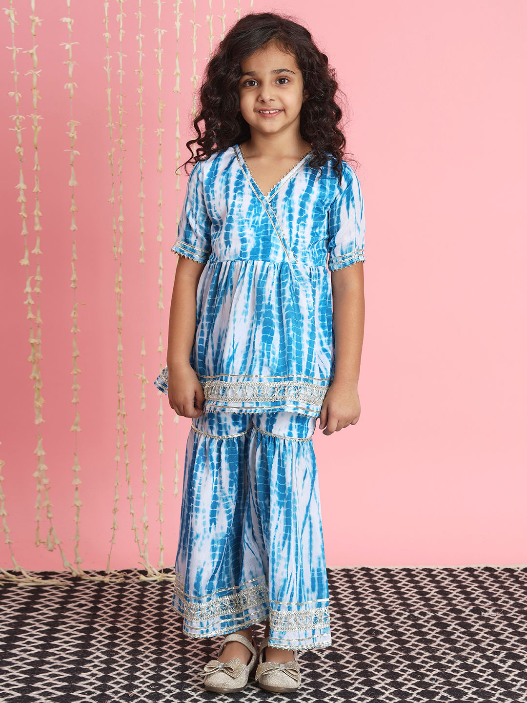 Frock Style Silk Fabric Blue Color Kurti And Sharara