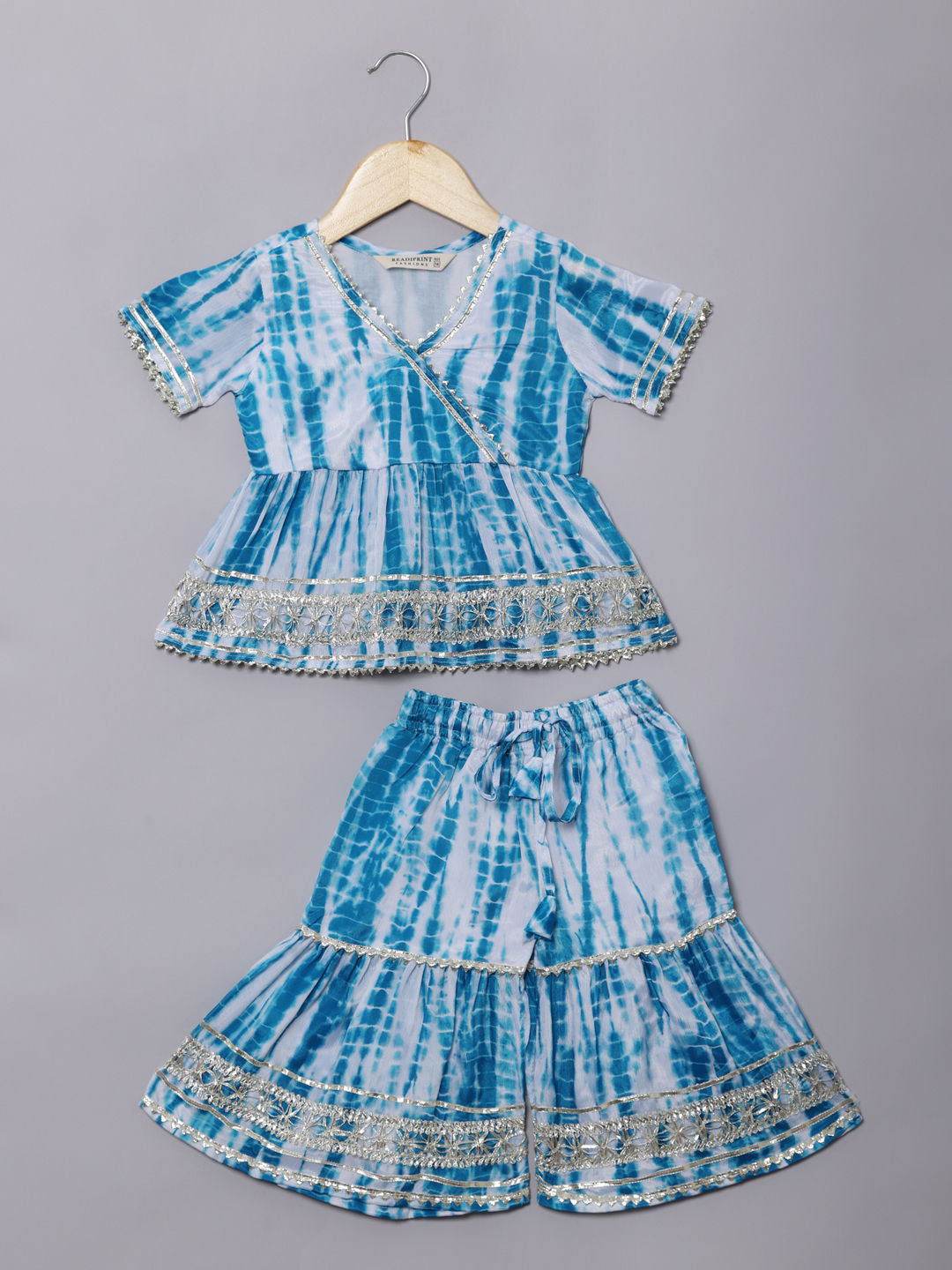 Frock Style Silk Fabric Blue Color Kurti And Sharara
