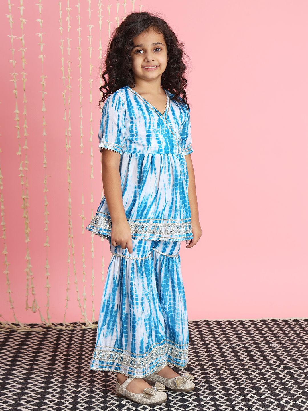 Frock Style Silk Fabric Blue Color Kurti And Sharara