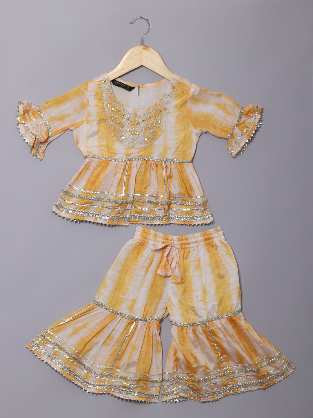 Frock Style Silk Fabric Yellow Color Kurti And Sharara