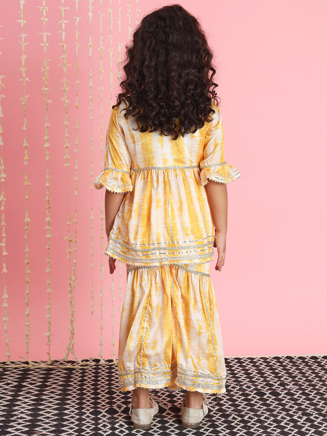 Frock Style Silk Fabric Yellow Color Kurti And Sharara