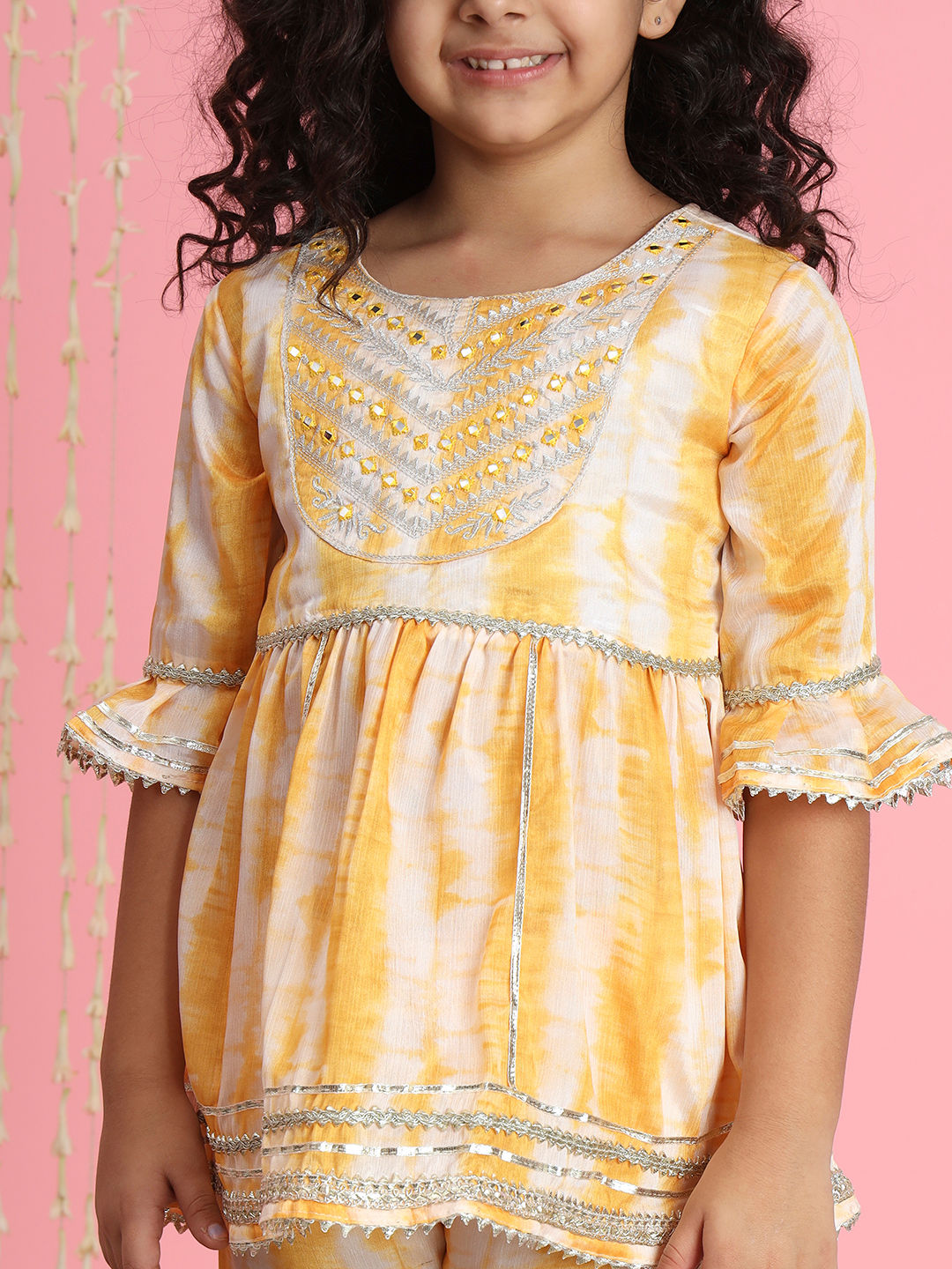 Frock Style Silk Fabric Yellow Color Kurti And Sharara