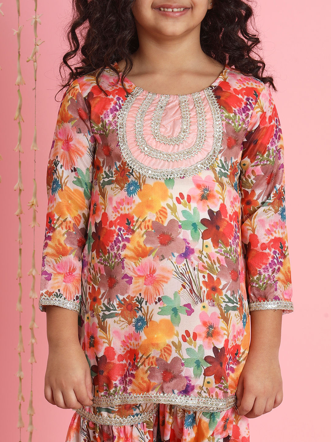 Straight Style Silk Fabric Orange Color Kurti And Sharara
