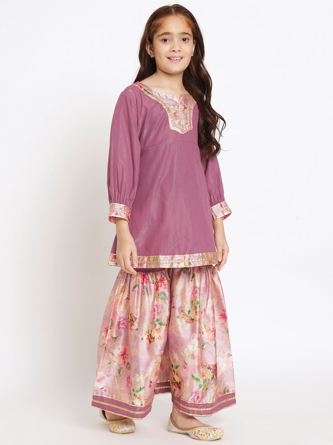 A Line Style Cotton Fabric Mauve Color Kurti And Sharara
