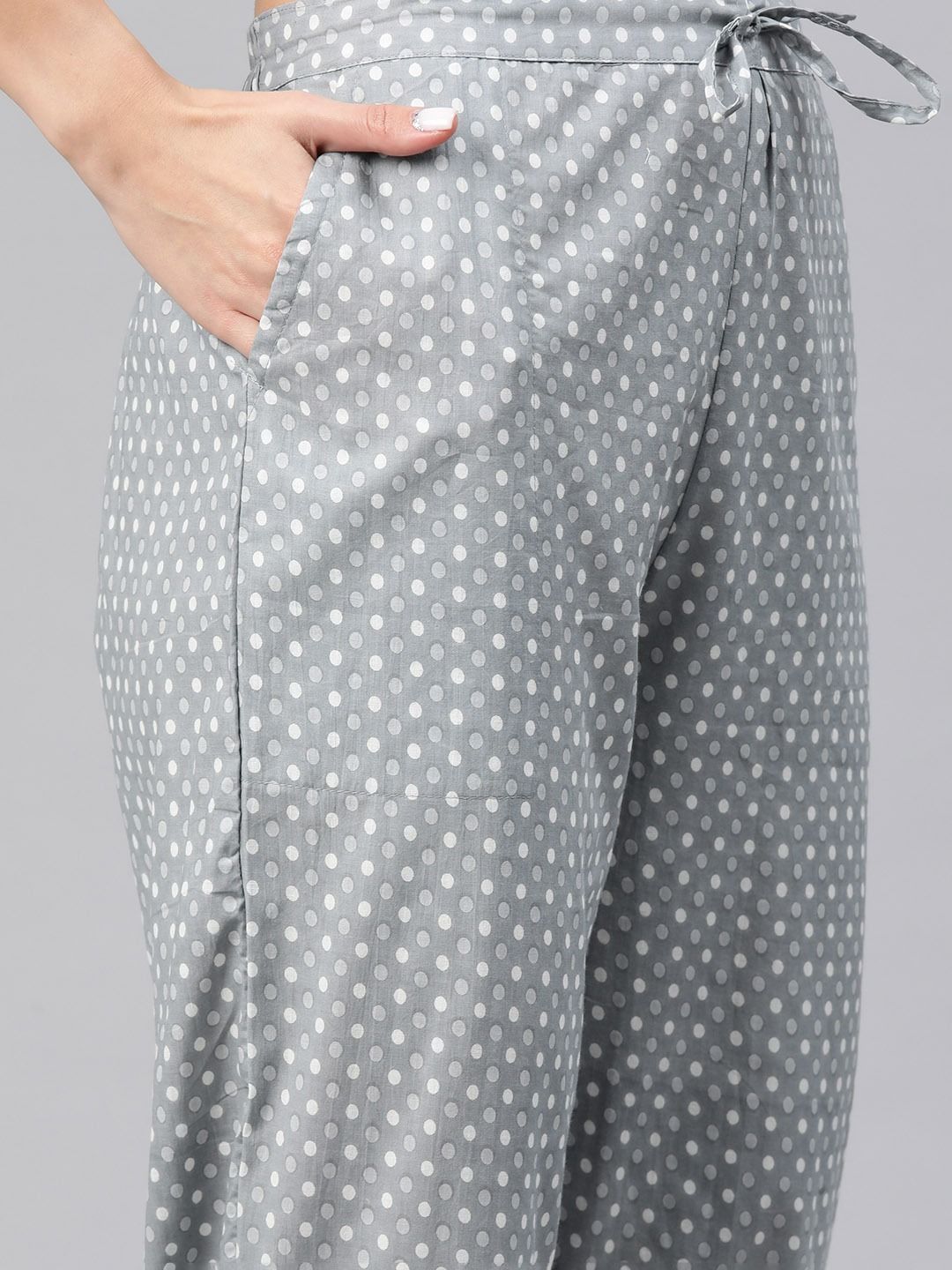 Straight Style Cotton Fabric Grey Color Kurti And Bottom & Dupatta