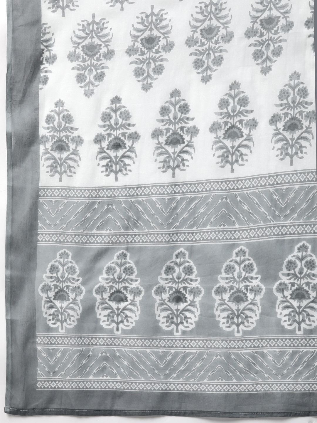 Straight Style Cotton Fabric Grey Color Kurti And Bottom & Dupatta