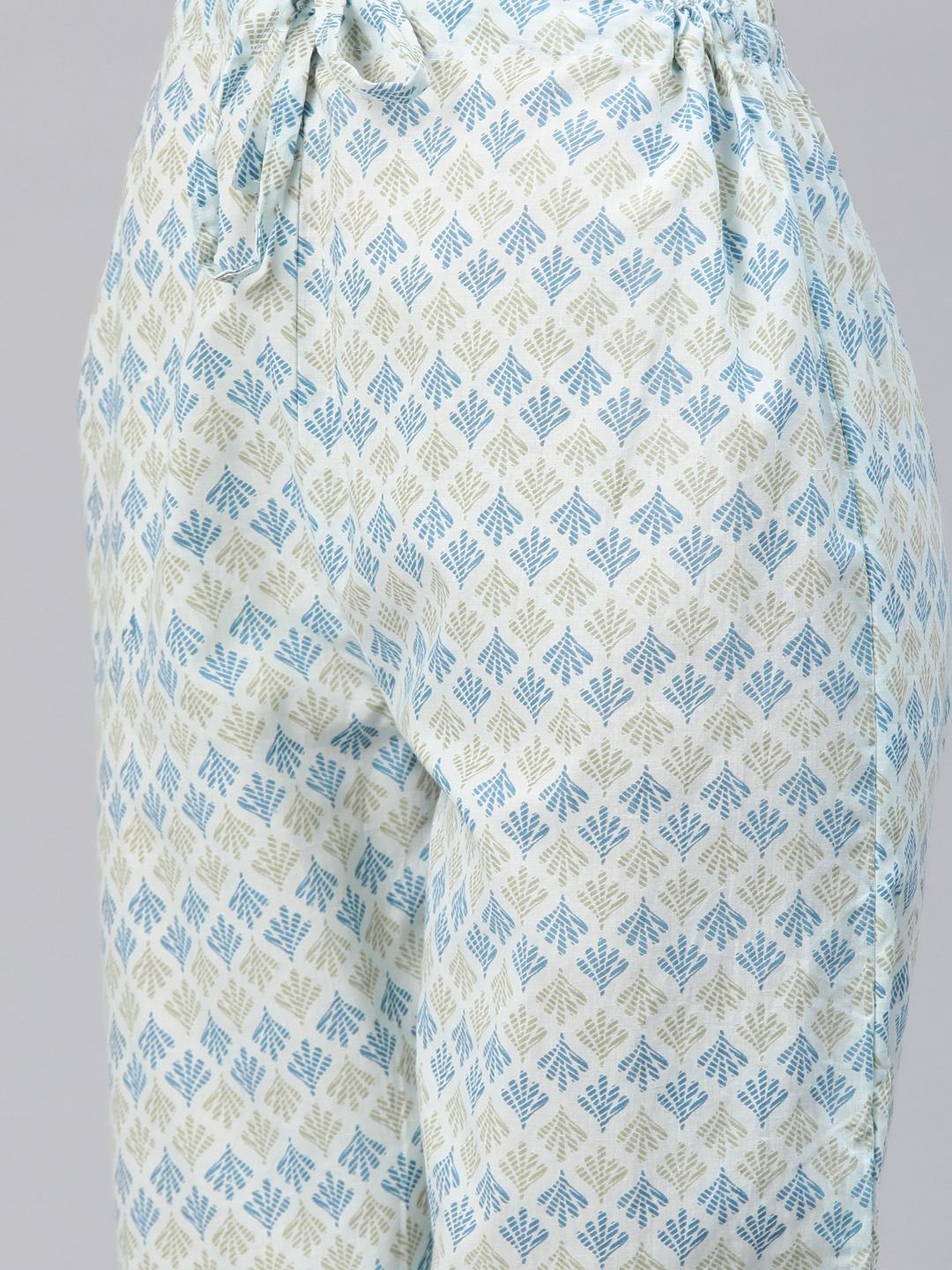 Anarkali Style Cotton Fabric Blue Color Kurti And Bottom & Dupatta