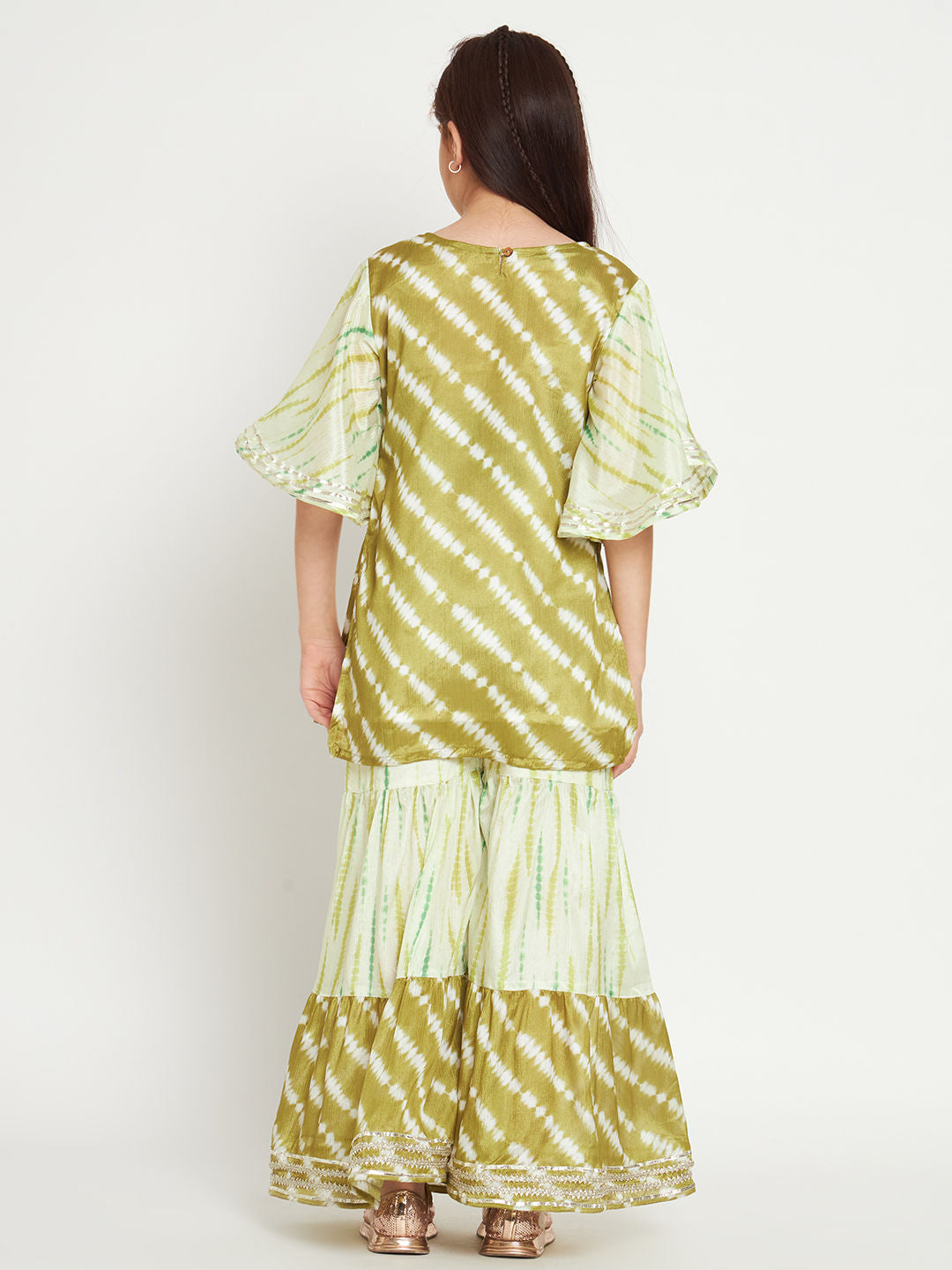 Straight Style Silk Fabric Green Color Kurti And Sharara