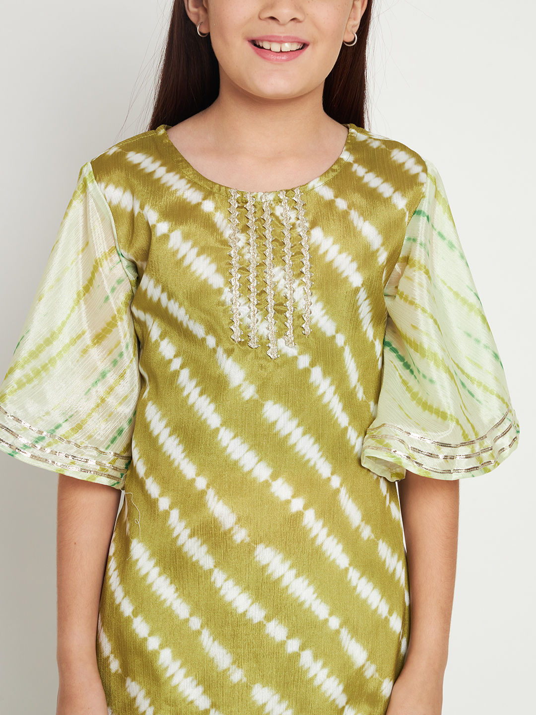 Straight Style Silk Fabric Green Color Kurti And Sharara