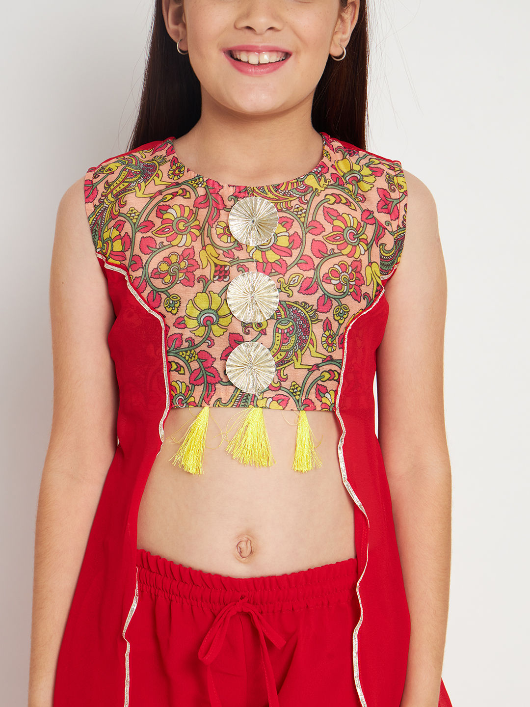 Straight Style Georgette Fabric Red Color Top And Sharara