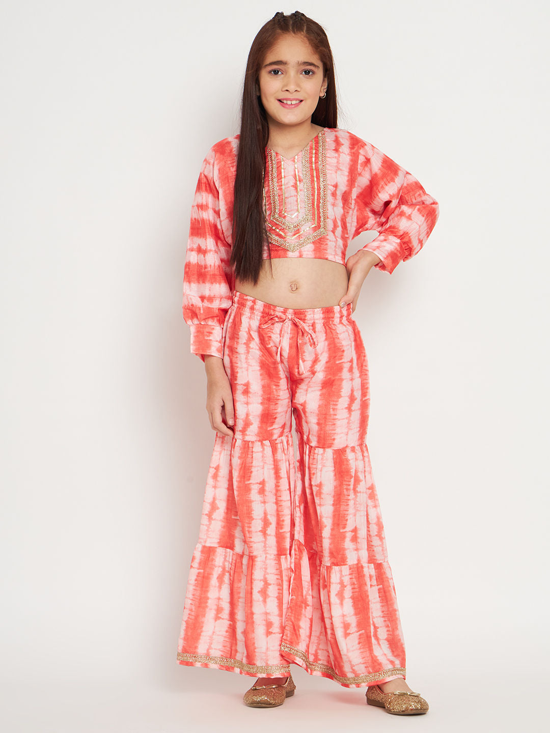 Straight Style Silk Fabric Red Color Top And Sharara
