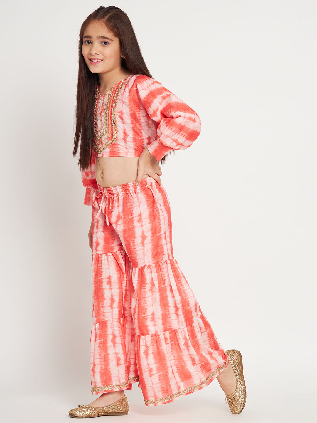 Straight Style Silk Fabric Red Color Top And Sharara
