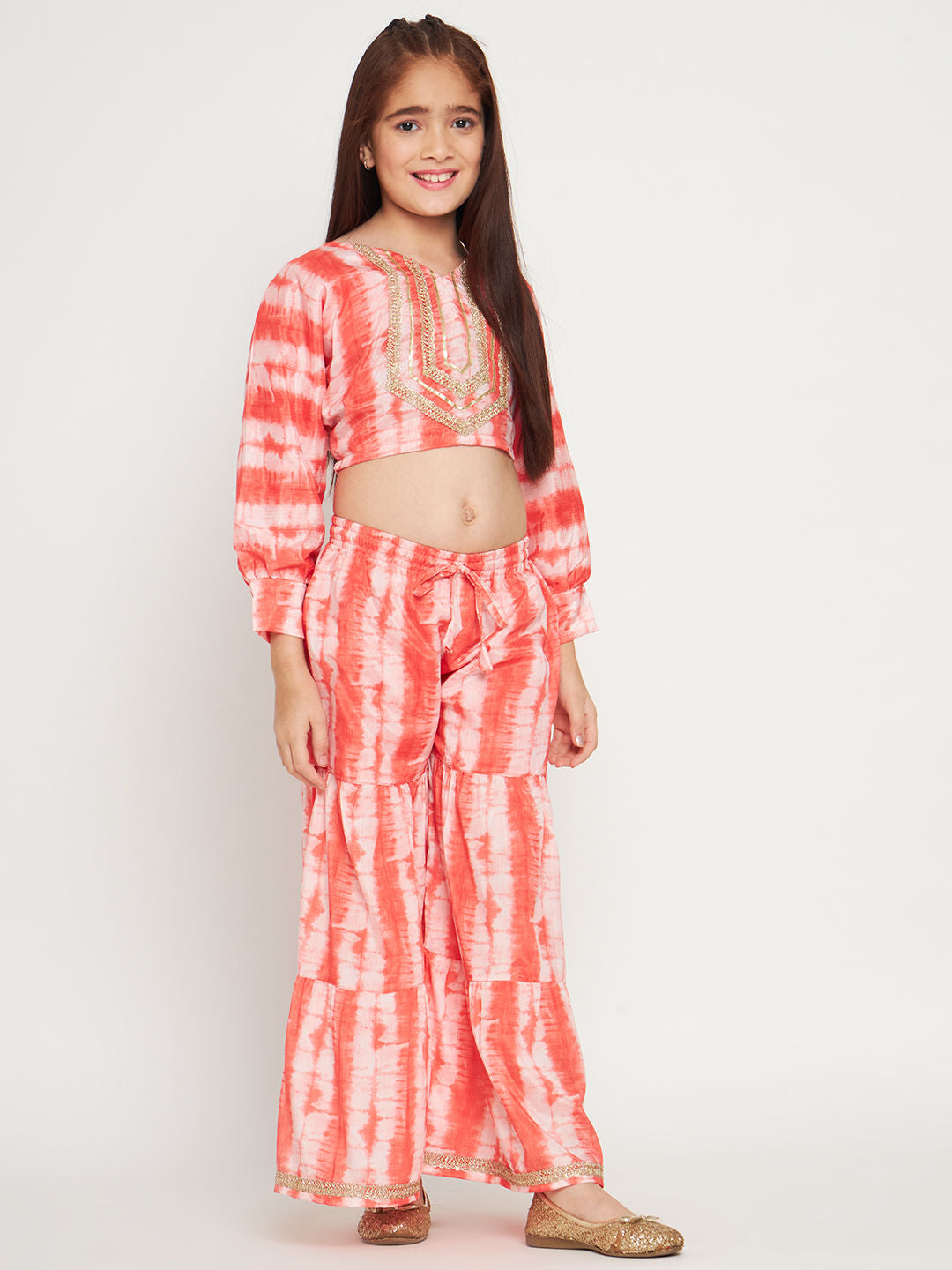Straight Style Silk Fabric Red Color Top And Sharara
