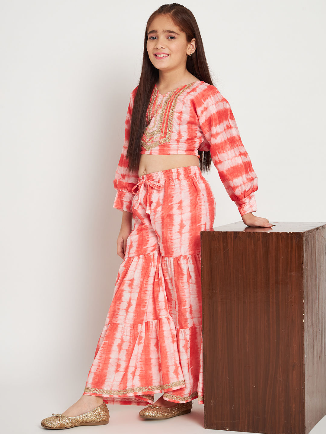 Straight Style Silk Fabric Red Color Top And Sharara