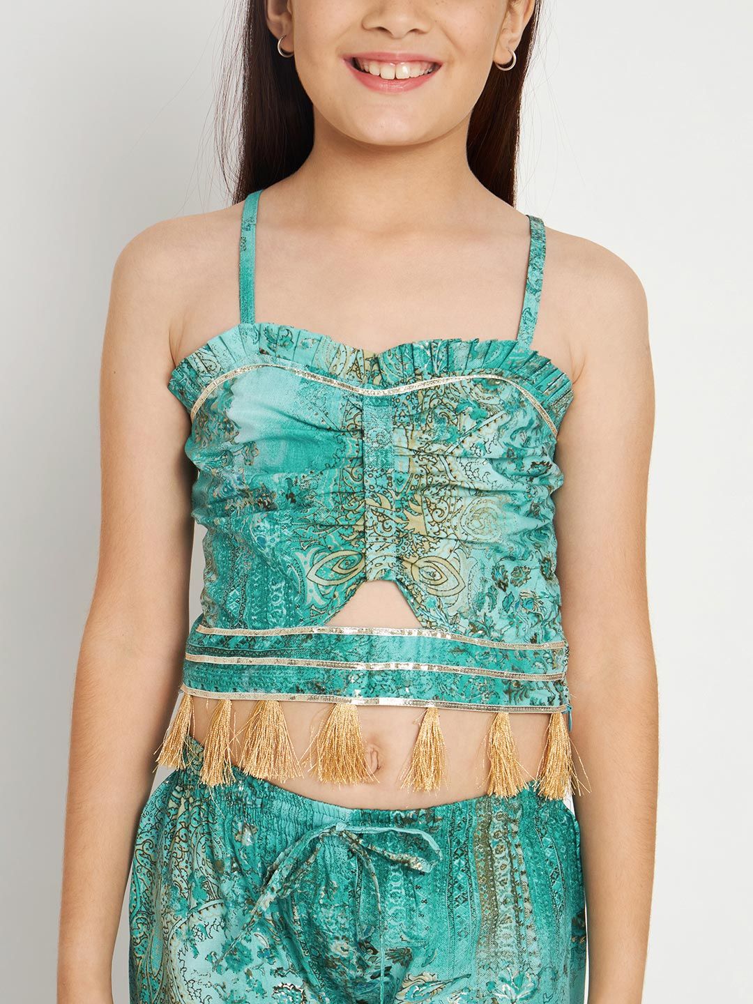 Crop Top Style Cotton Fabric Turquoise Blue Color Top With Sharara