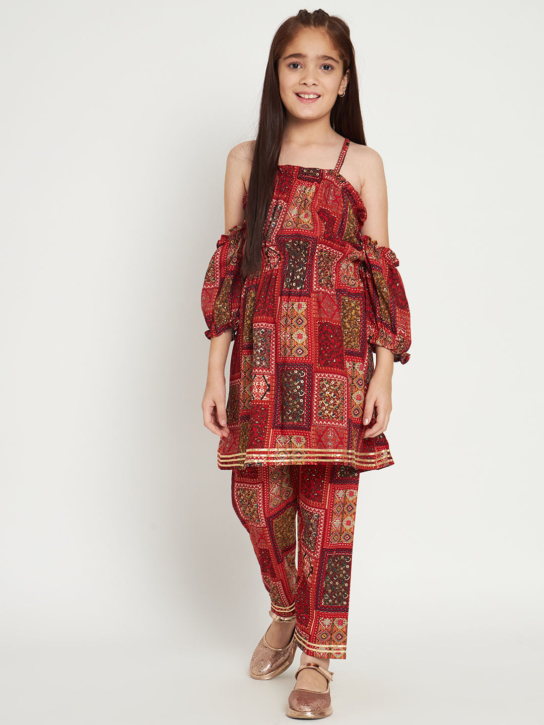 Frock Style Rayon Fabric Maroon Color Kurti With Pyjama