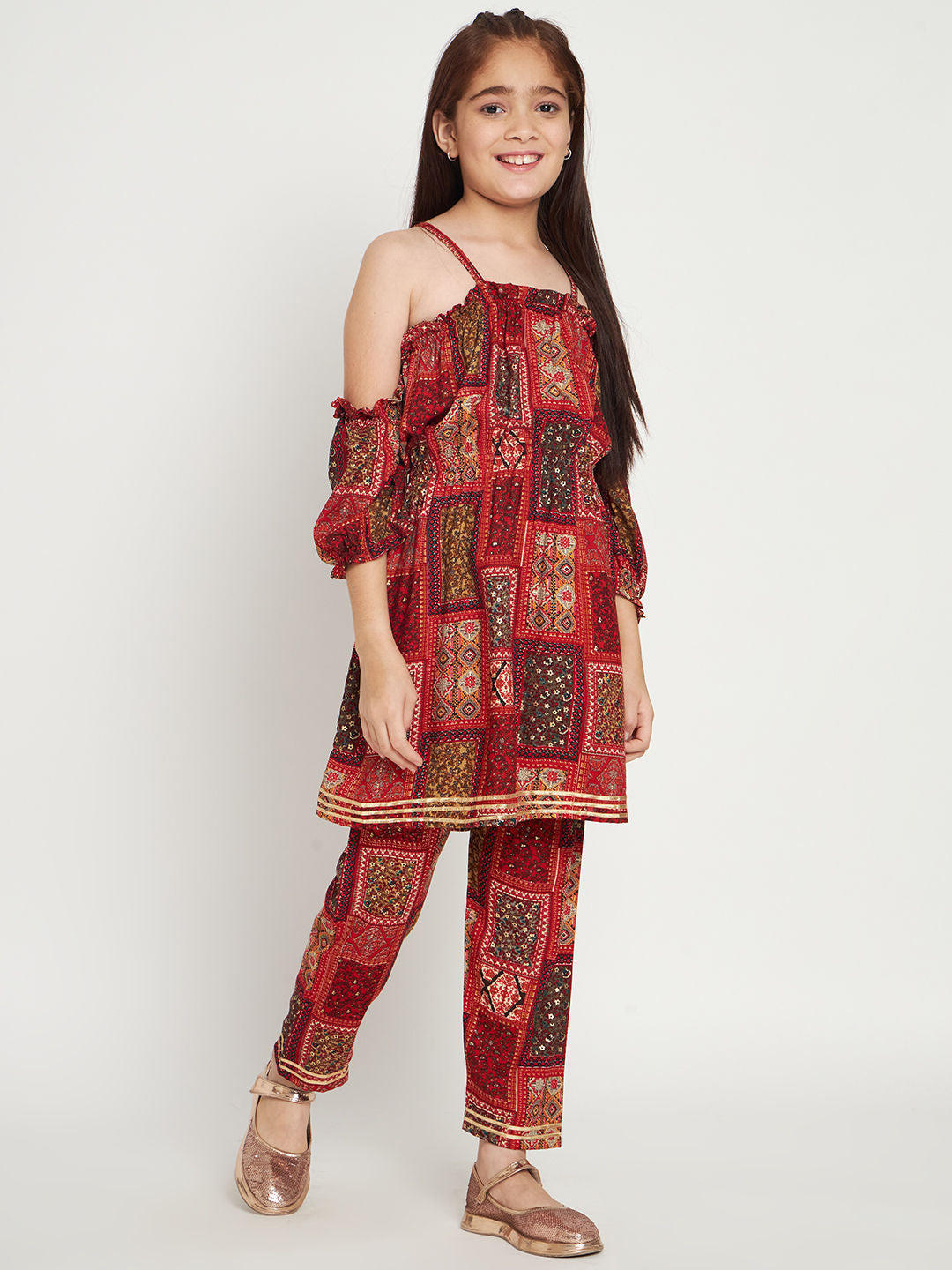 Frock Style Rayon Fabric Maroon Color Kurti With Pyjama