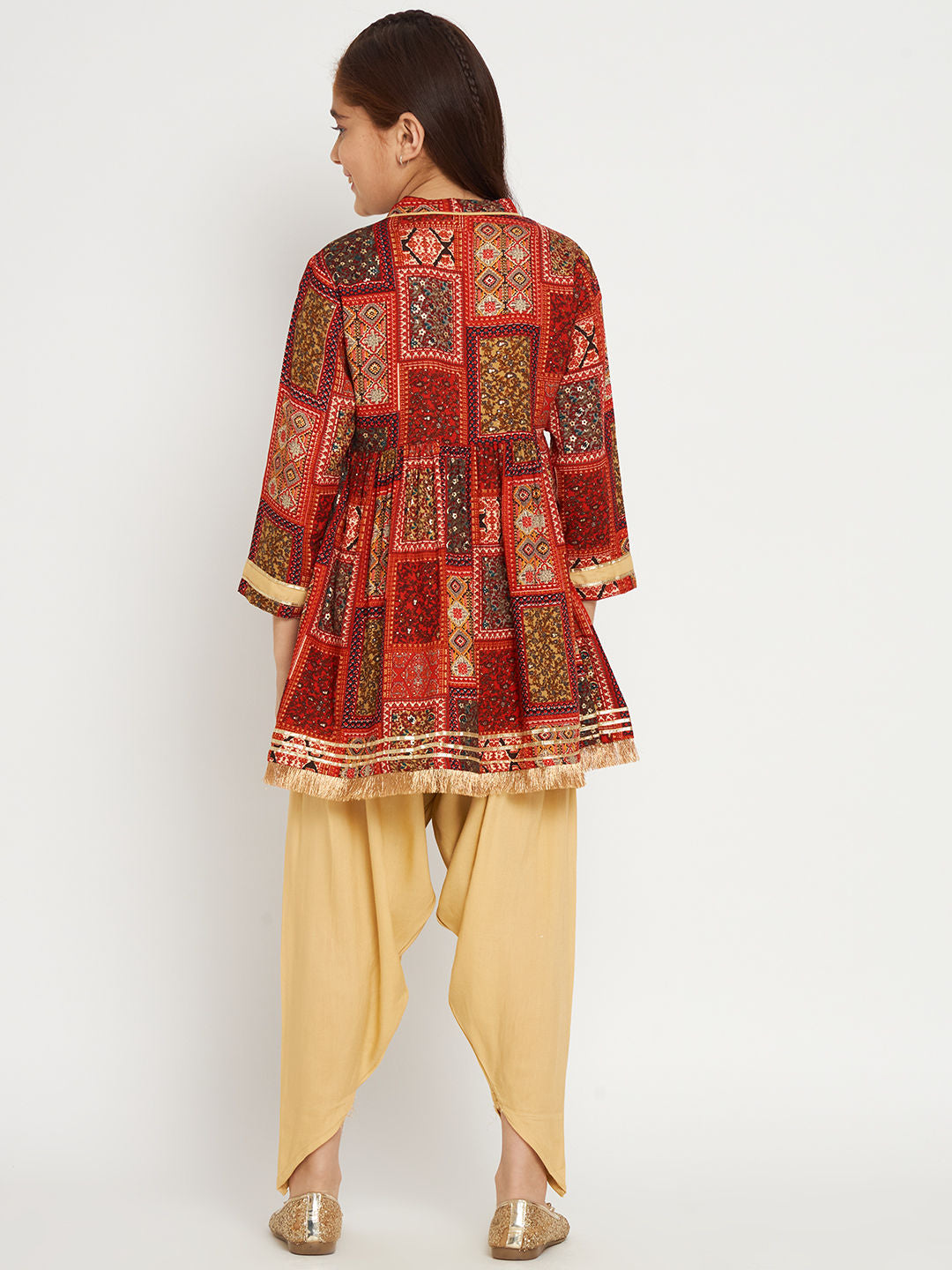 Frock Style Rayon Fabric Red Color Kurti And Heram Pants