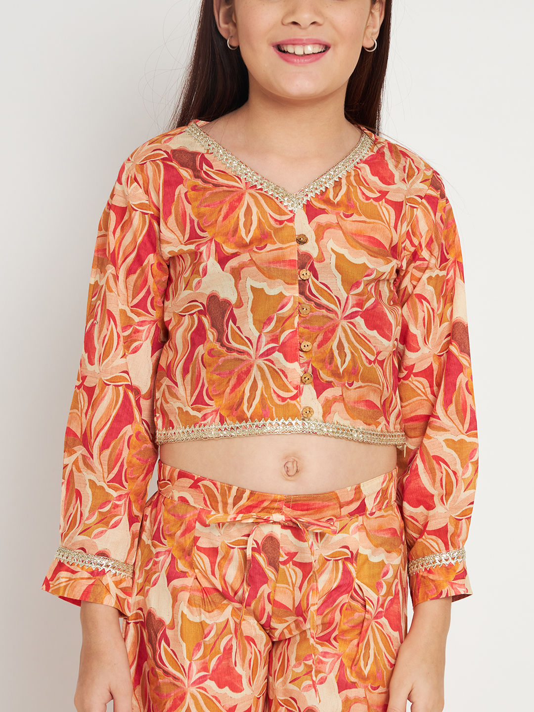 Straight Style Cotton Fabric Brown Color Top And Palazzo