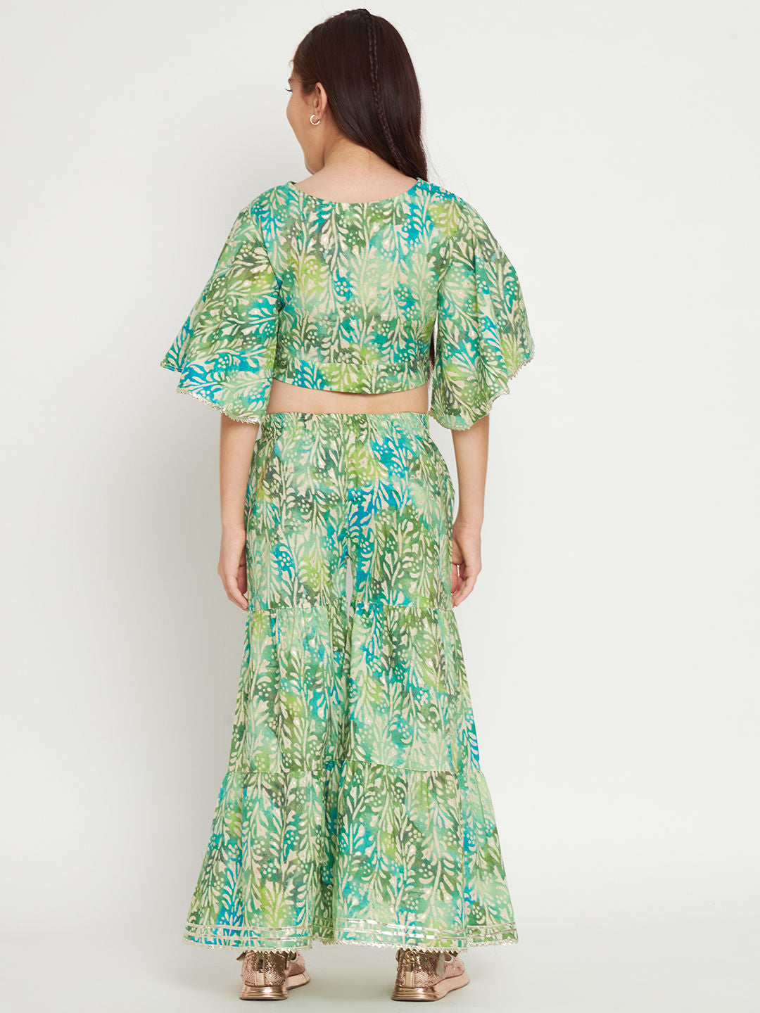 Straight Style Cotton Fabric Green Color Top And Sharara