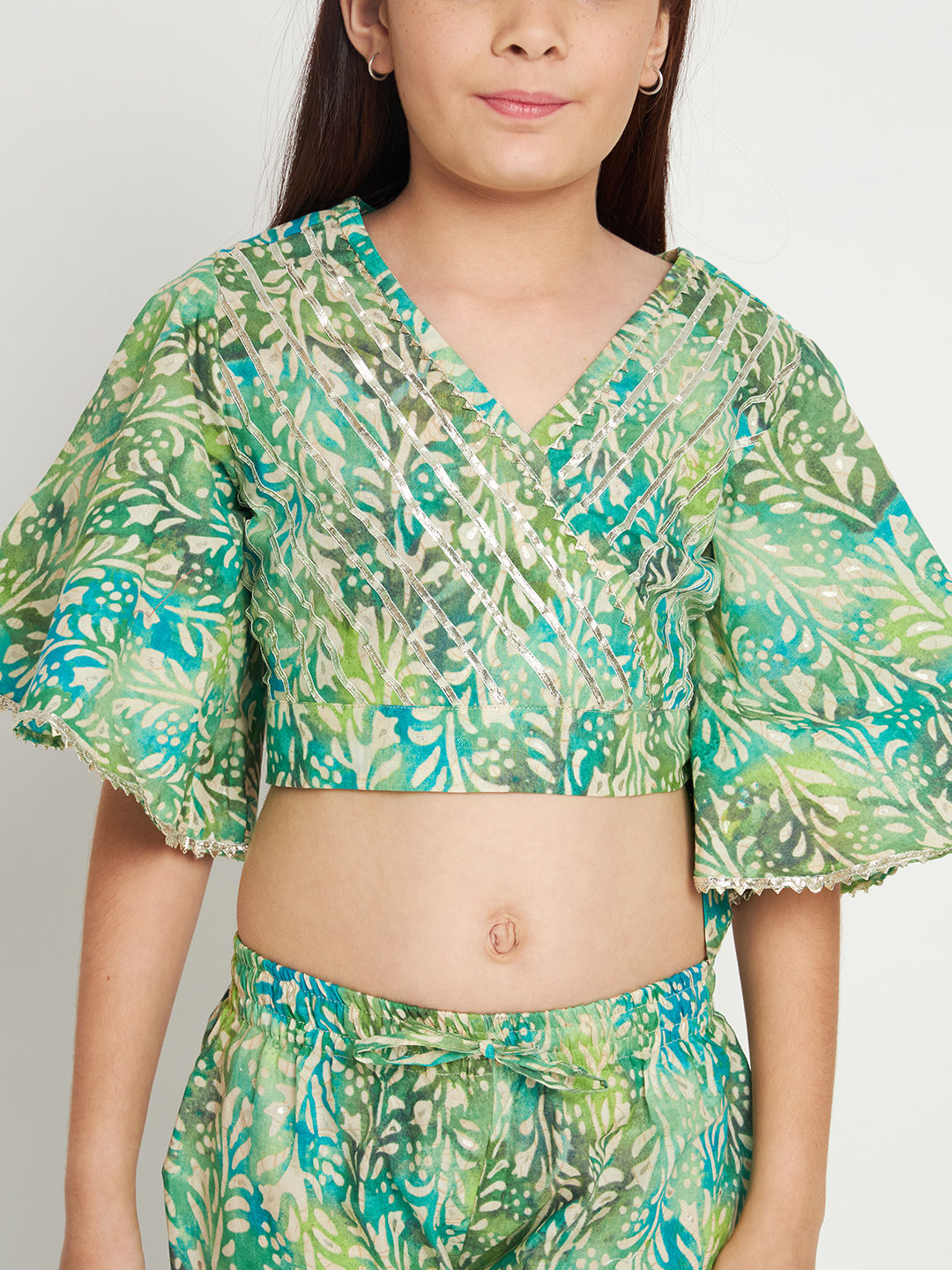 Straight Style Cotton Fabric Green Color Top And Sharara