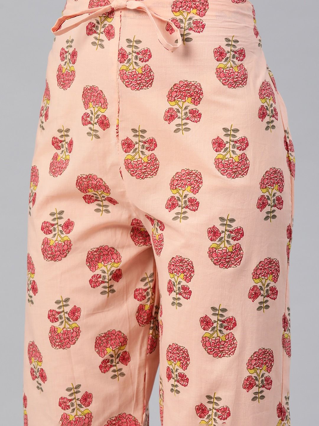Straight Style Cotton Fabric Peach Color Kurti And Bottom With Dupatta