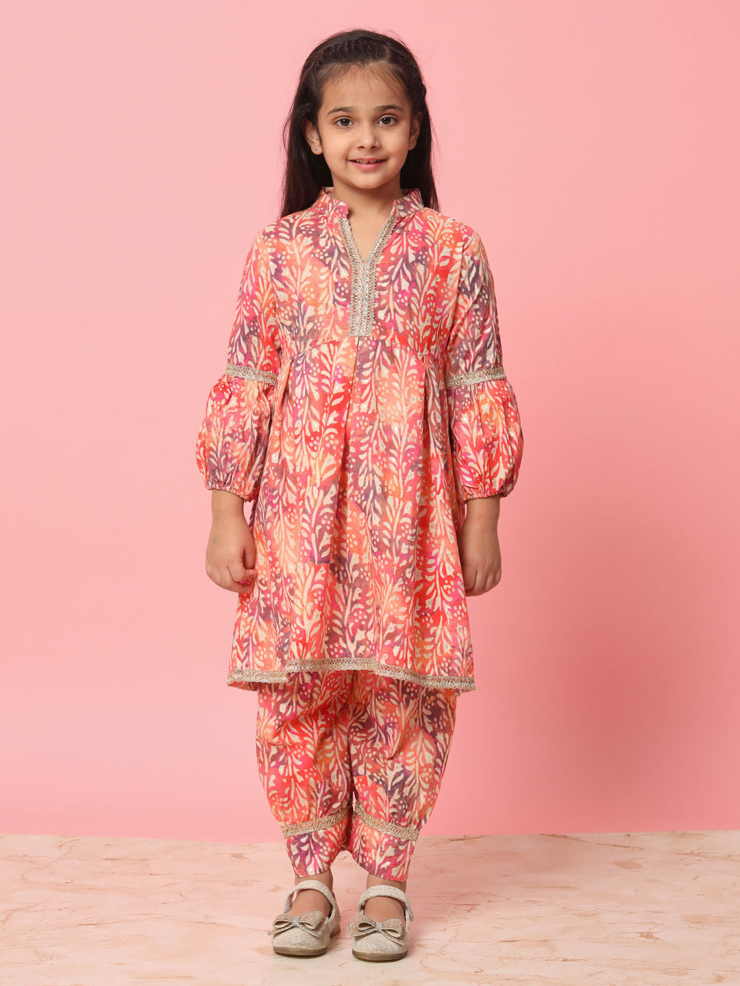 Frock Style Cotton Fabric Orange Color Kurti And Bottom