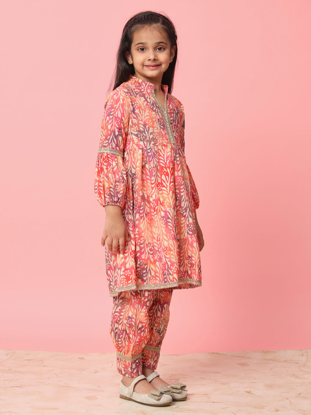 Frock Style Cotton Fabric Orange Color Kurti And Bottom