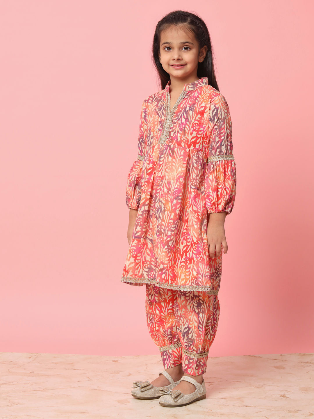 Frock Style Cotton Fabric Orange Color Kurti And Bottom