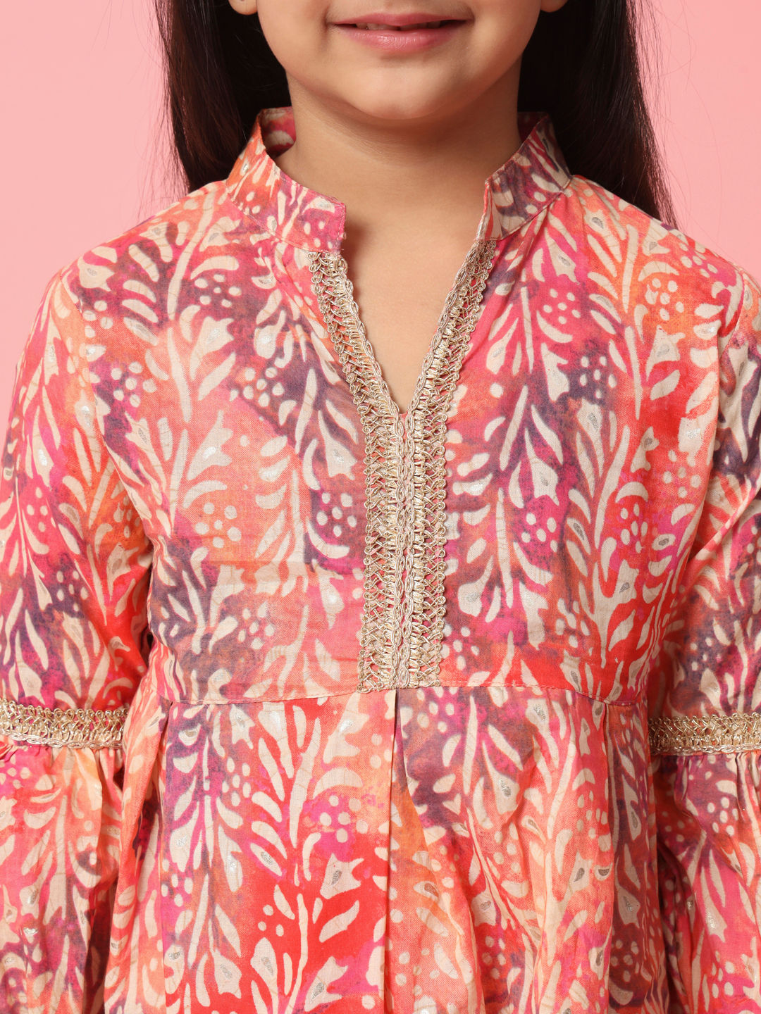 Frock Style Cotton Fabric Orange Color Kurti And Bottom