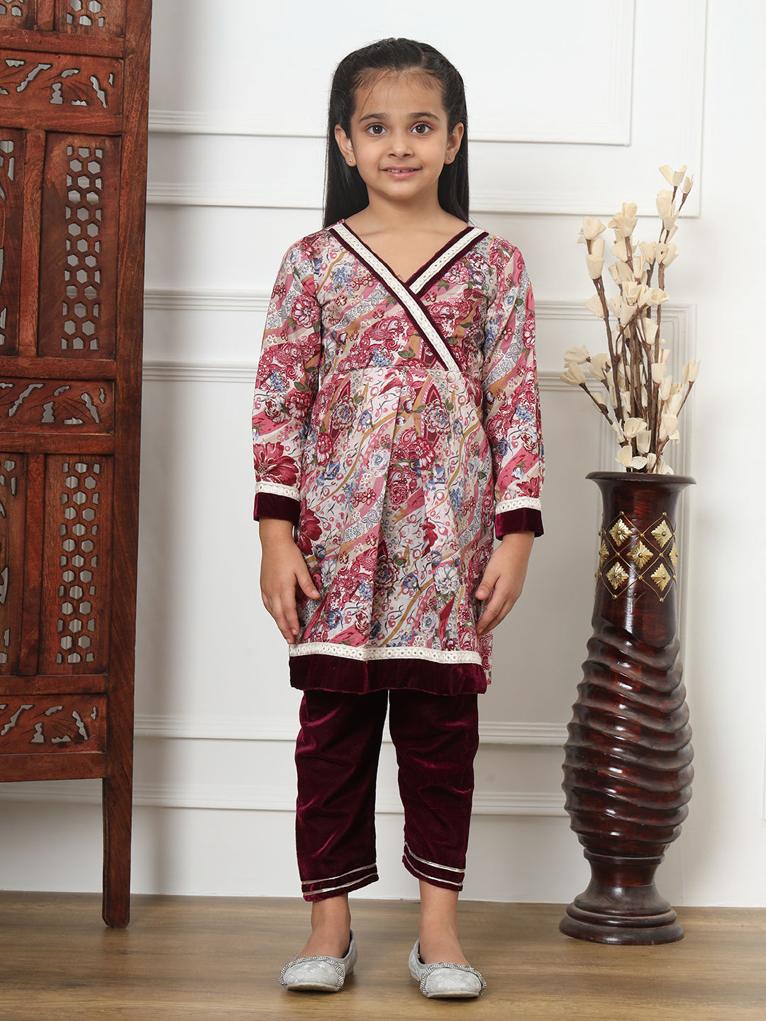 Frock Style Cotton Fabric Violet Color Kurti And Bottom