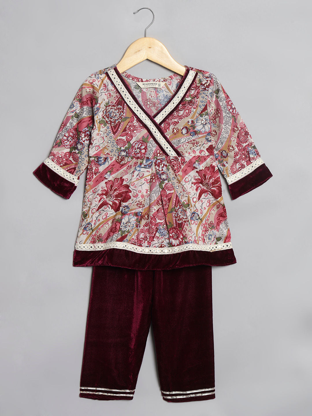 Frock Style Cotton Fabric Violet Color Kurti And Bottom
