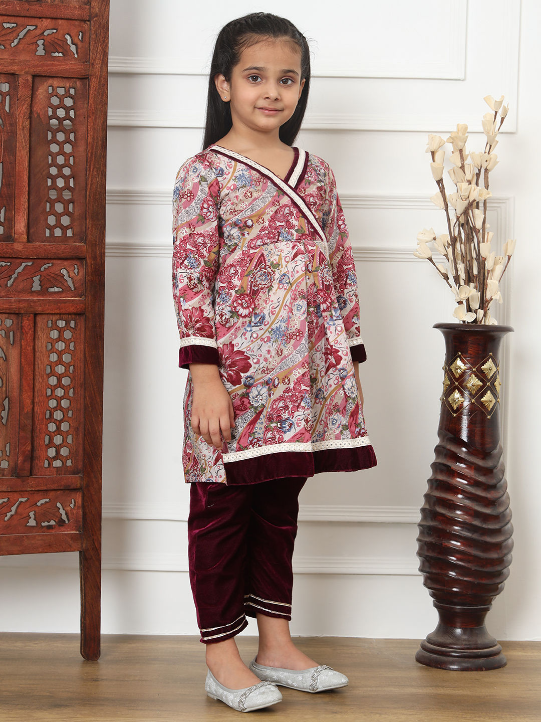 Frock Style Cotton Fabric Violet Color Kurti And Bottom